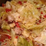 A close up of Instant Pot Cabbage and Sausage