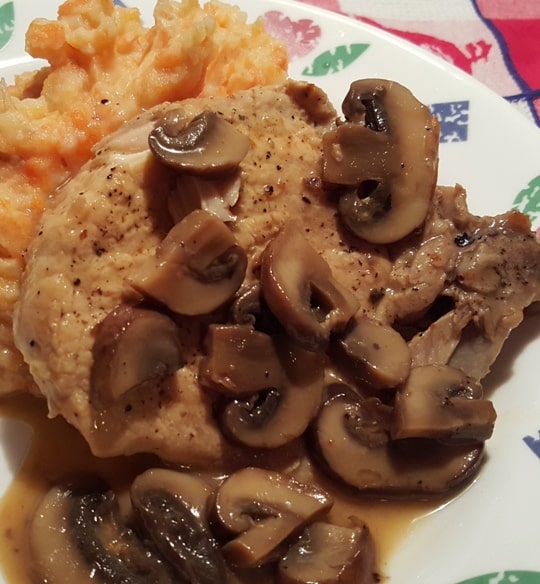 Pressure Cooker Pork Chops in Homemade Mushroom Gravy and Carrot/Potato Mash!
