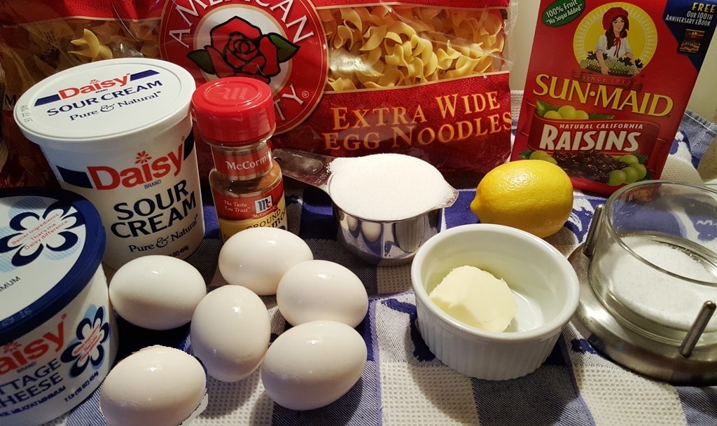 Cast of Ingredients for Noodle Kugel - Extra Wide Egg Noodles!