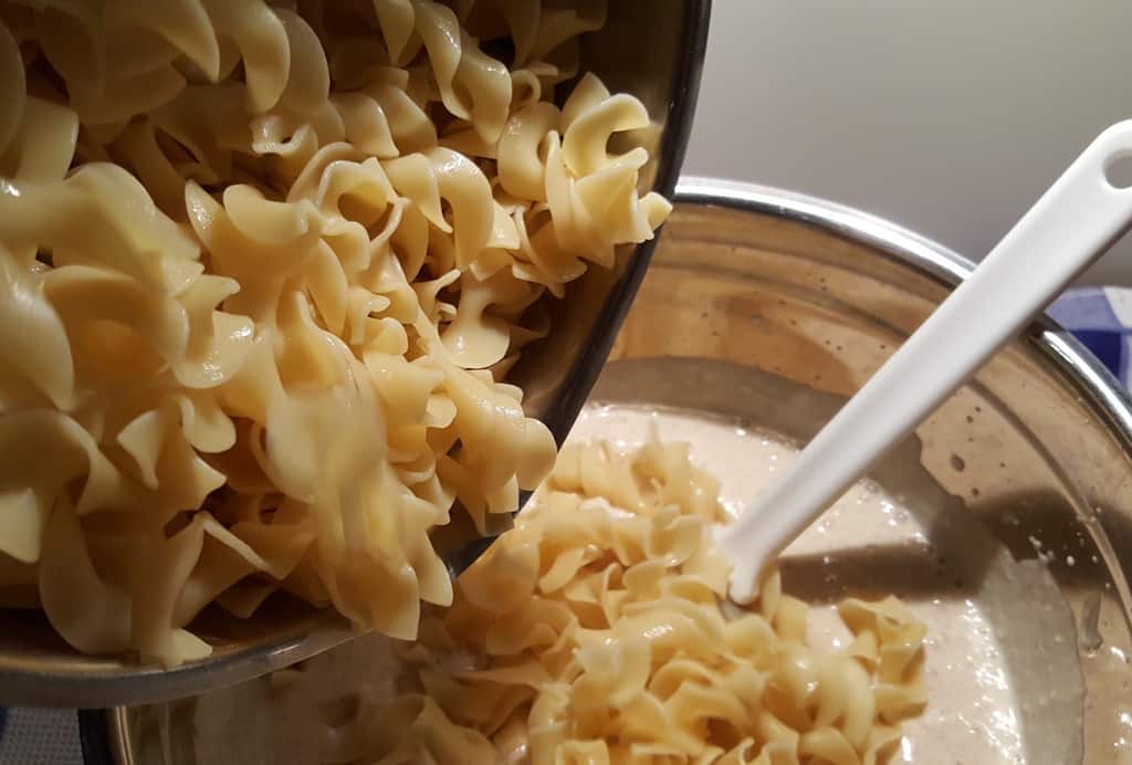 Dump in the Egg Noodles into Filling Mixture