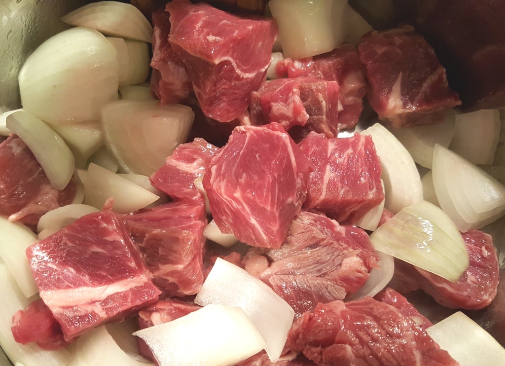 Add Onion and Beef to Pressure Cooker