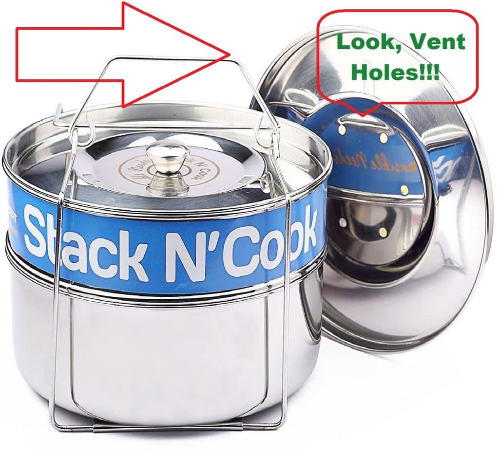 Stack N’ Cook Stainless Steel Pressure Cooker Pans (w/VENT HOLES IN LID !!!)