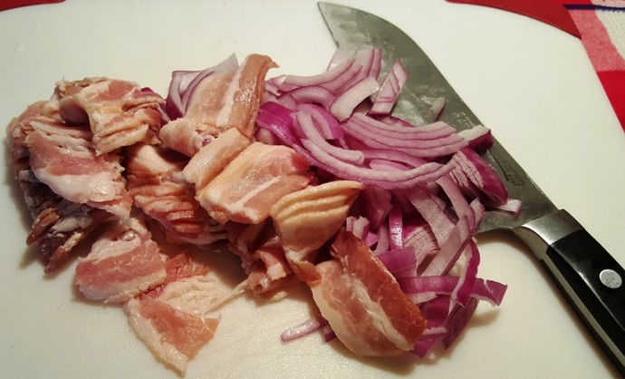 Rough Chop the Bacon and Onions