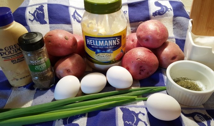 Cast of Ingredients for Pressure Cooker Classic Red Bliss Potato Salad