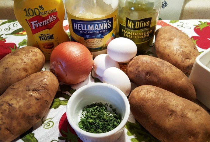 Cast of Ingredients for Instant Pot Potato Salad