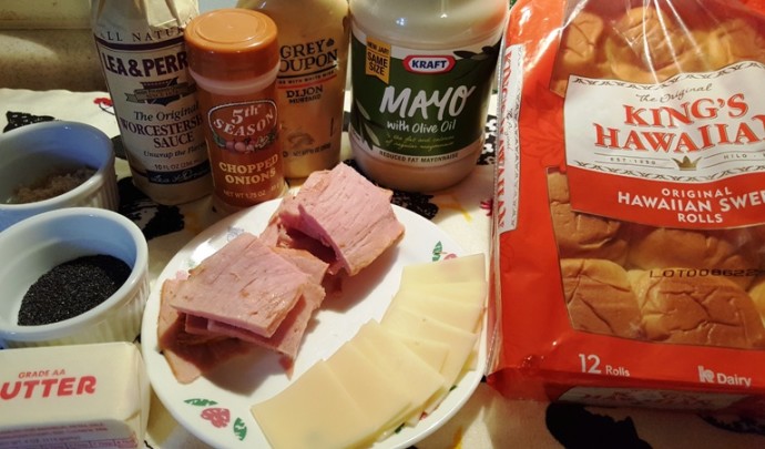 Cast of Ingredients for Southern Baked Ham Buns [Ham & Cheese Sandwiches]