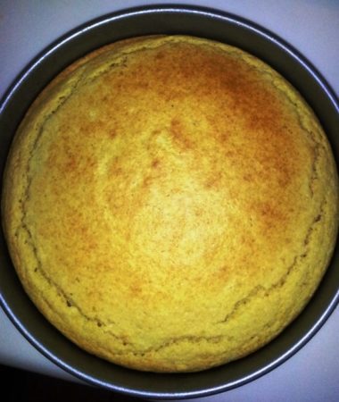 Cornbread muffin mix in a baking pan