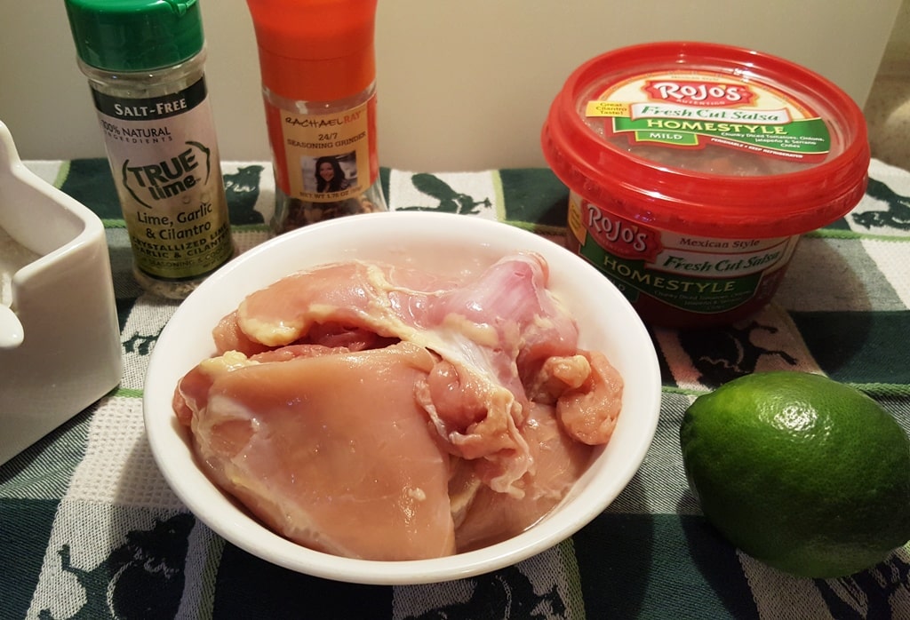 Cast of Ingredients for Instant Pot Salsa Lime Chicken with Cilantro Lime Rice 