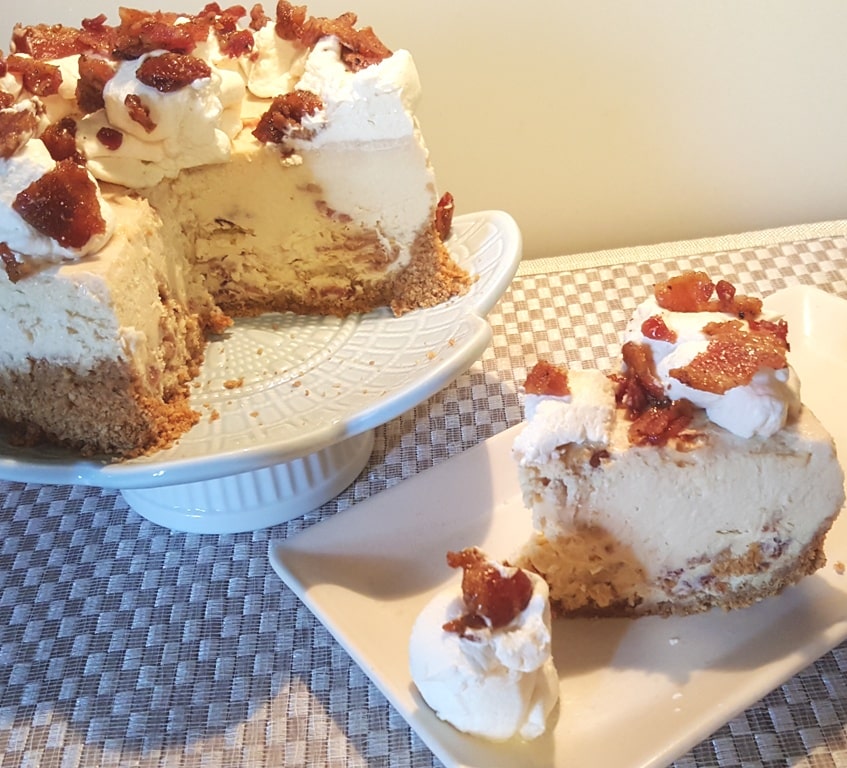 Pressure Cooker Maple Bacon Cheesecake with Peppered Maple Bacon