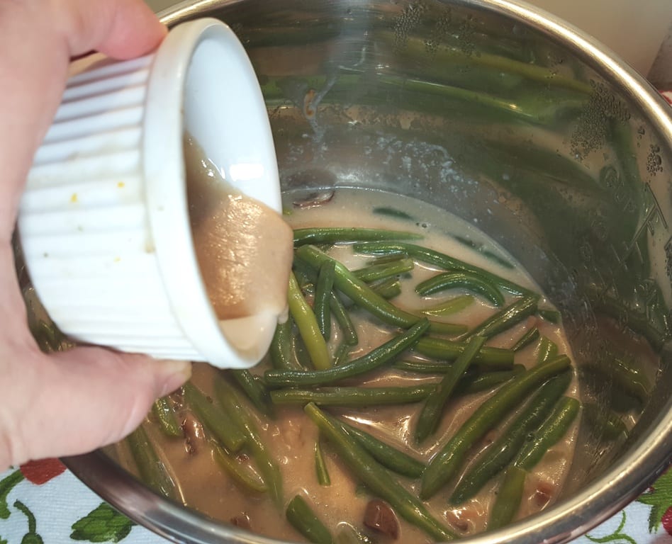 Whisk the Slurry into the Fresh Green Bean Casserole