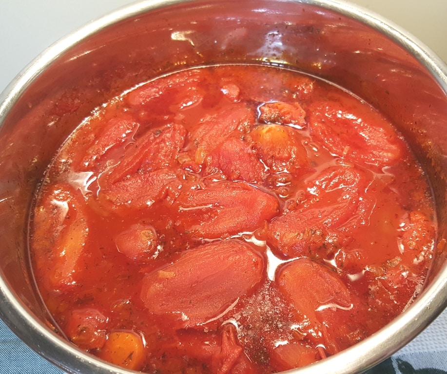 The Tomato Basil Soup is ready to blend