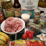 Cast of Ingredients for Pressure Cooker Picadillo Stuffed Delicata Squash