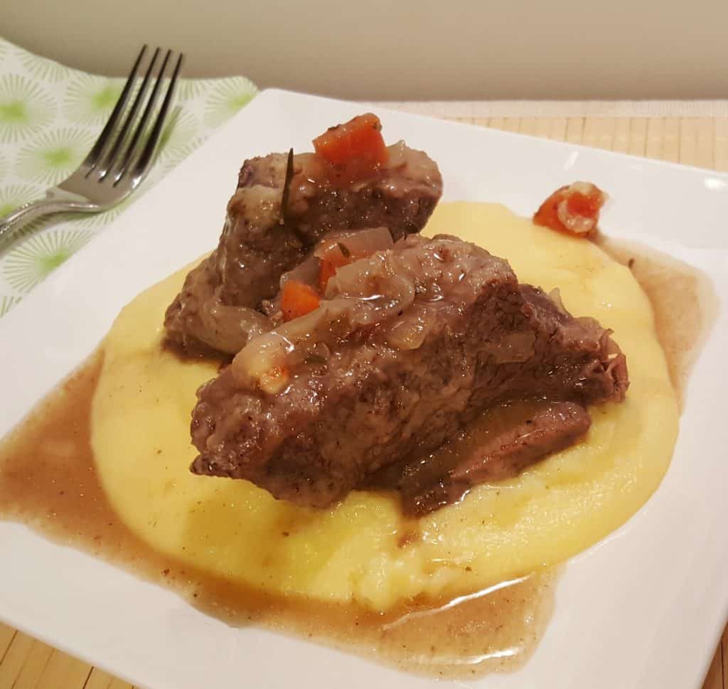 Pressure Cooker Red Wine Braised Short Ribs with Goat Cheese Polenta