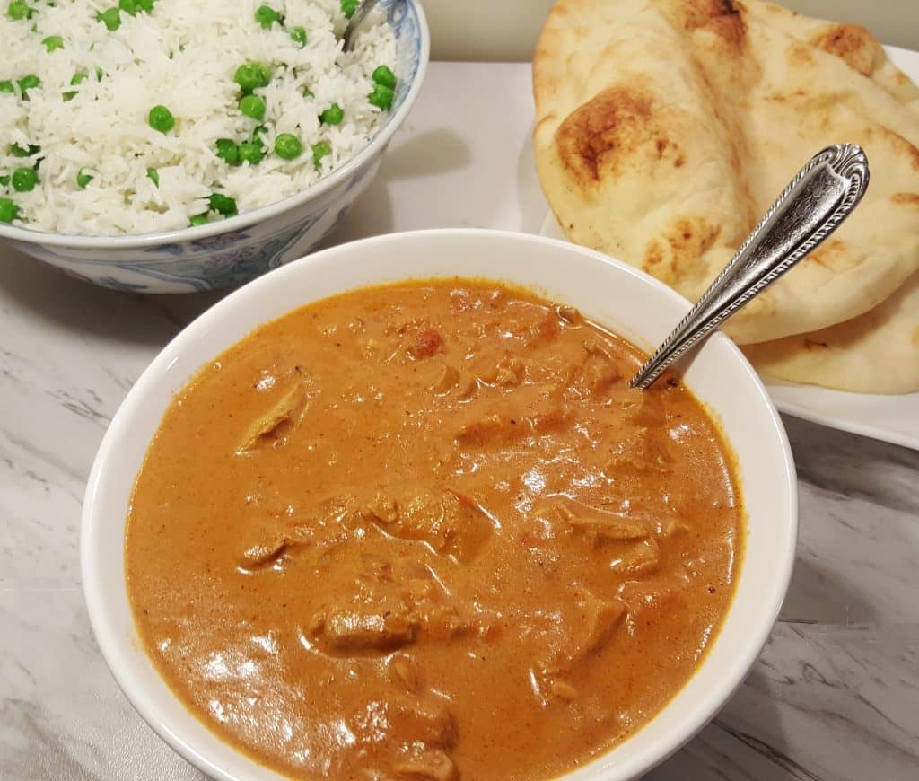 Pressure Cooker Chicken Tikka Masala with Butter Rice & Peas and Naan