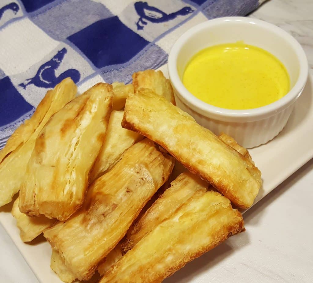 Air Fryer Yuca Fries with Creamy Curry Mustard Sauce This Old Gal