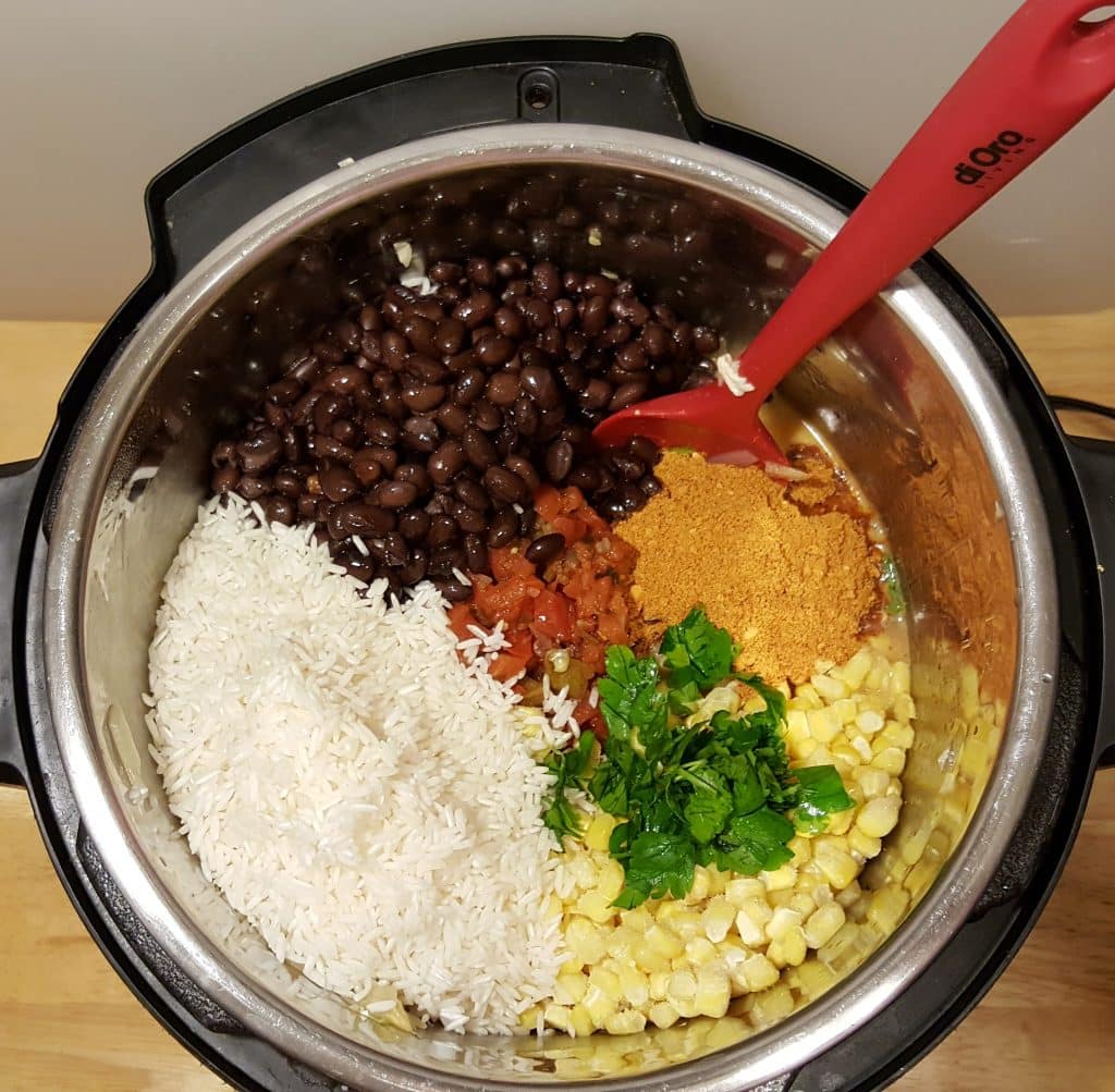Add in the Beans, Seasonings, Corn and Rice Mexican Fiesta Bowl