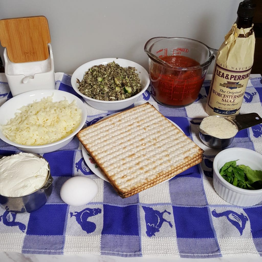 Cast of Ingredients for Instant Pot Passover Vegetarian Lasagna