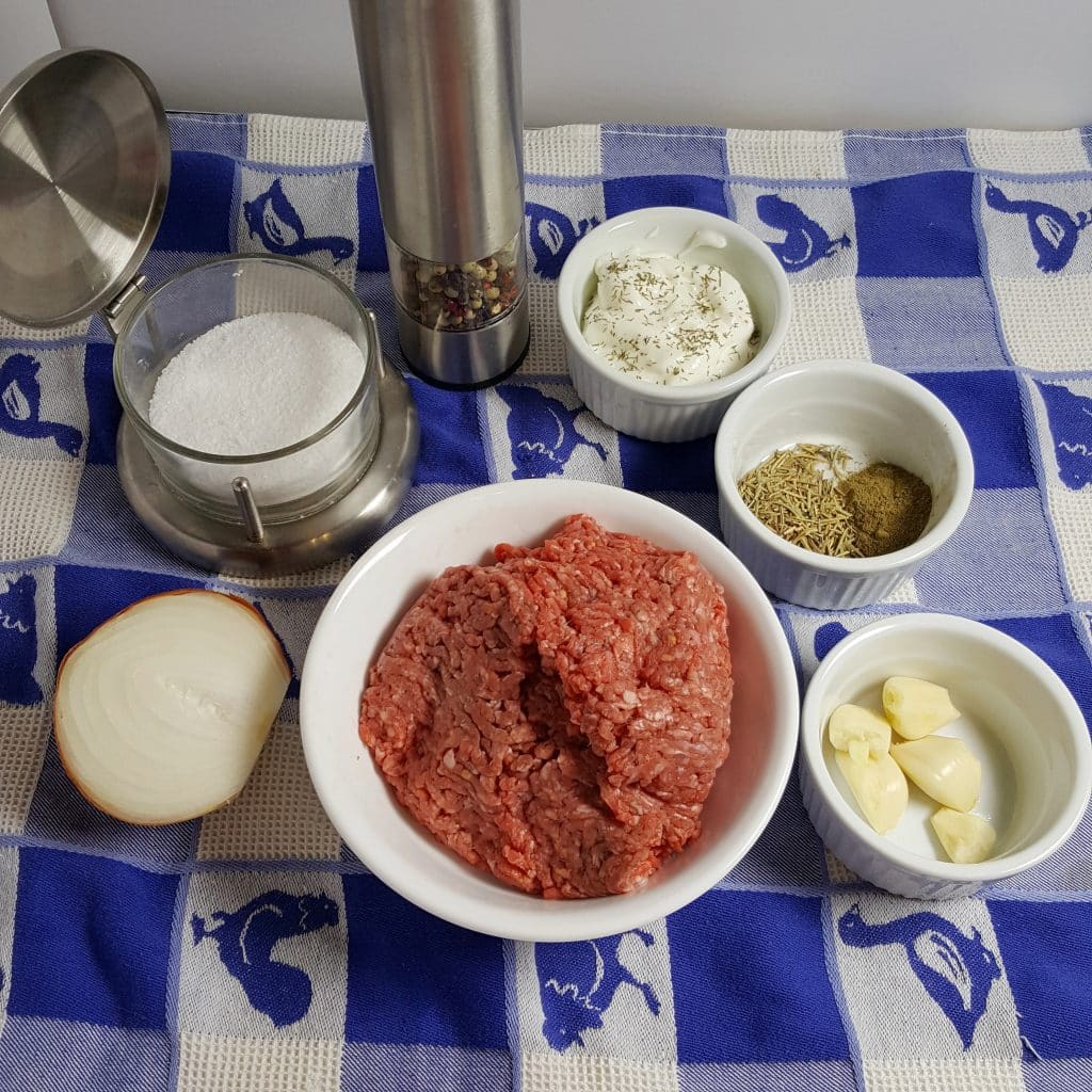 Cast of Ingredients for Pressure Cooker Greek Lamb Beef Gyros