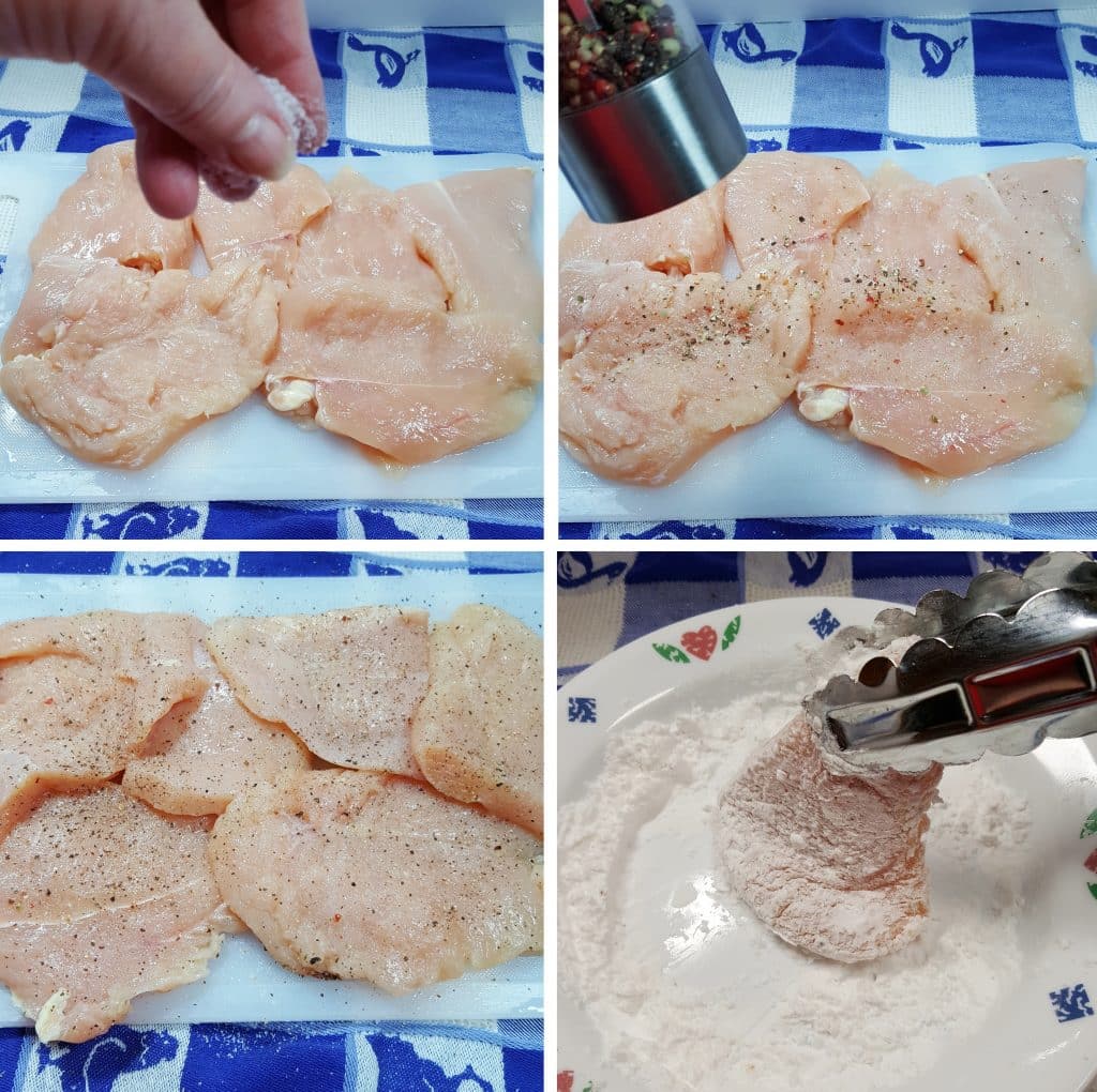 Salt and Pepper Chicken, then Dredge in Potato Starch (or Flour)