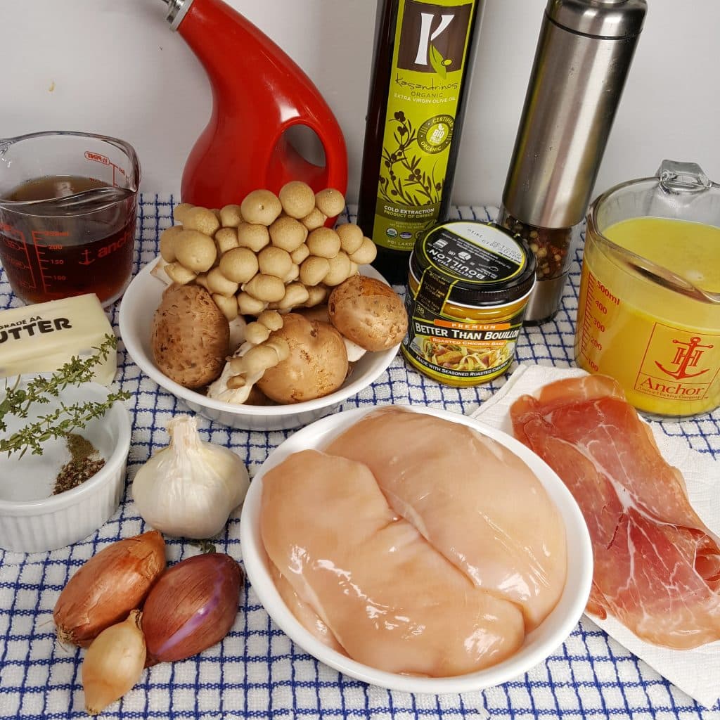 Cast of Ingredients for Pressure Cooker Chicken Marsala Mushroom Soup