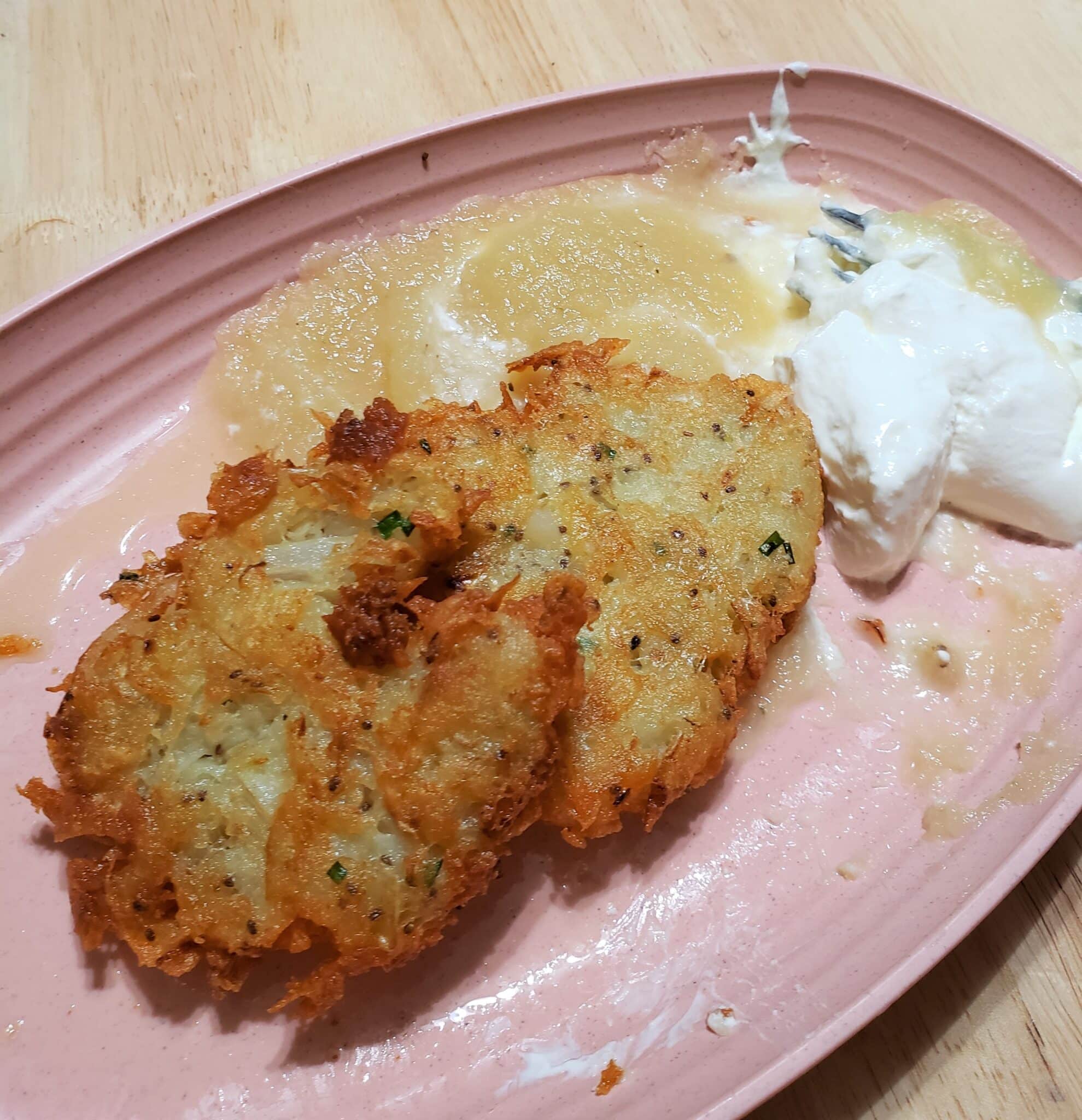 Traditional Chanukkah Latkes with Sour Cream and Applesauce