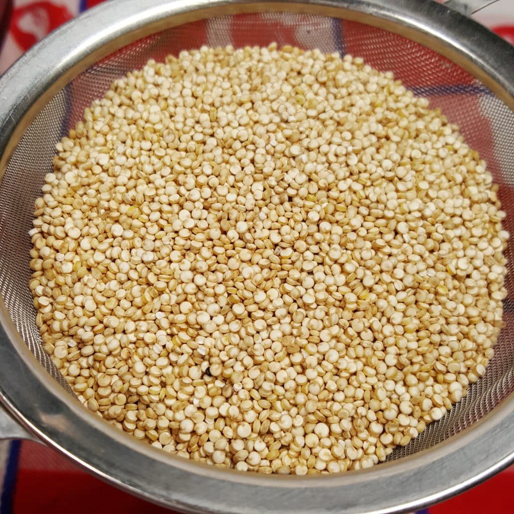 Rinse the Quinoa Thoroughly using a Strainer