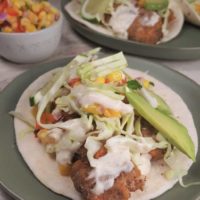 Air Fryer Baja Fish Tacos with Corn Salsa