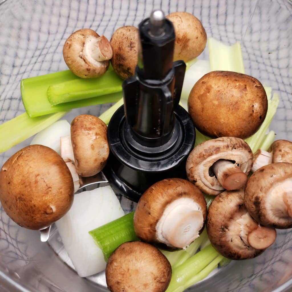 Use a food processor to Process Mushrooms, Onions and Celery