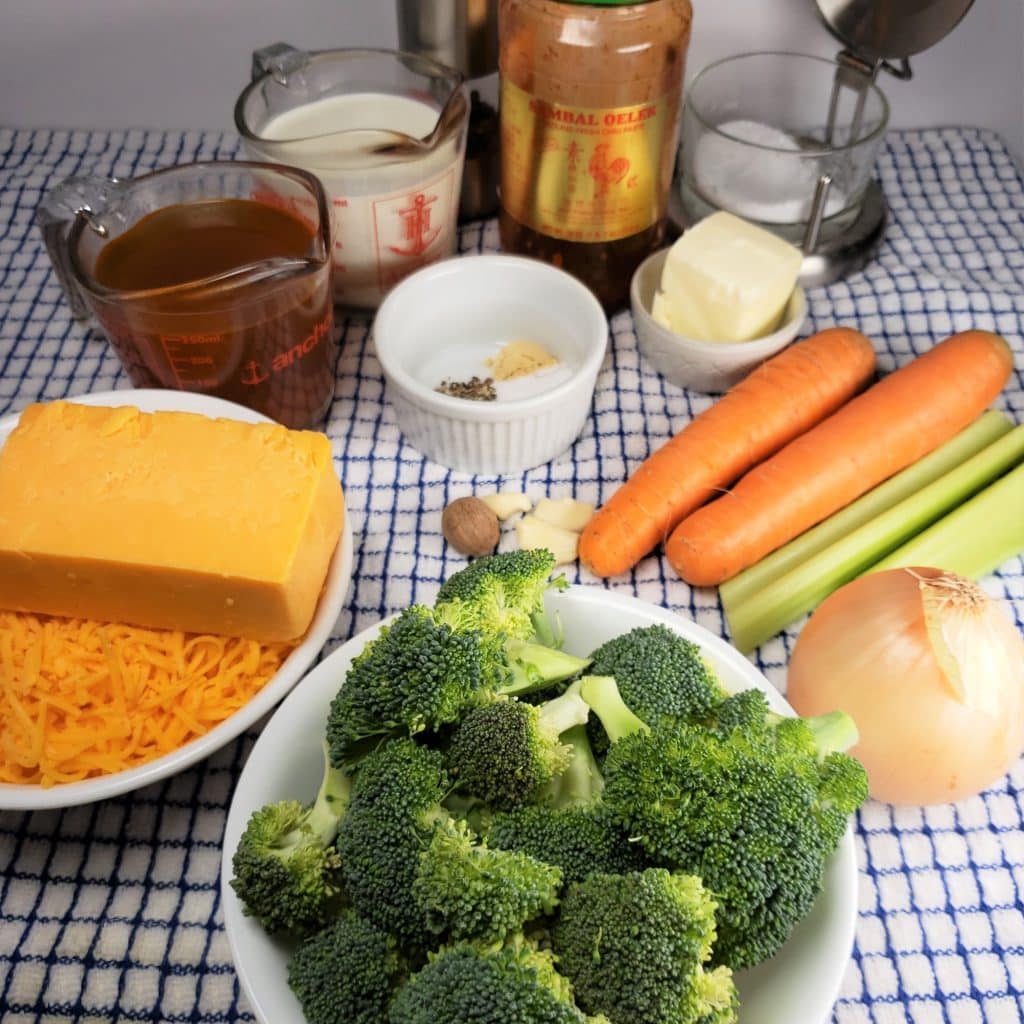 Cast of Ingredients for Pressure Cooker Broccoli Cheddar Soup