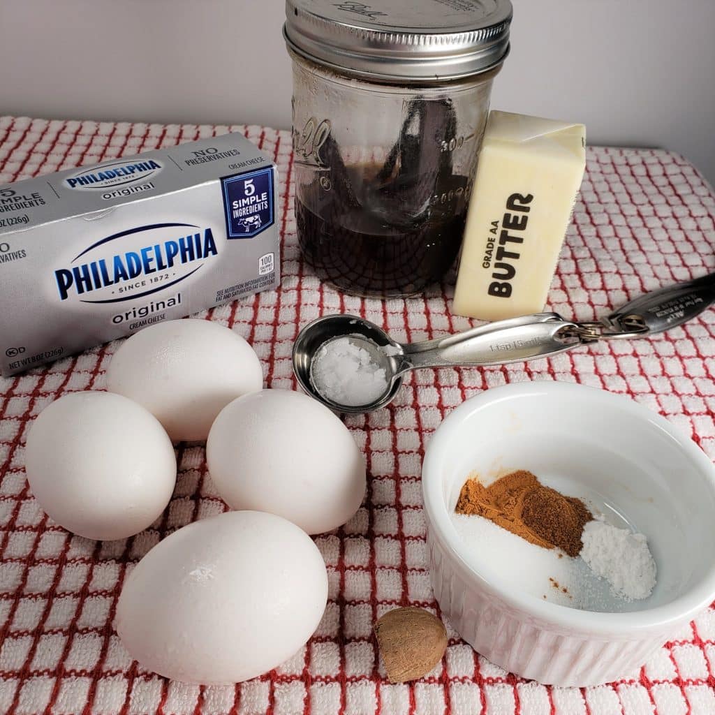 Cast of Ingredients for Low Carb Pumpkin Cheesecake Pancakes