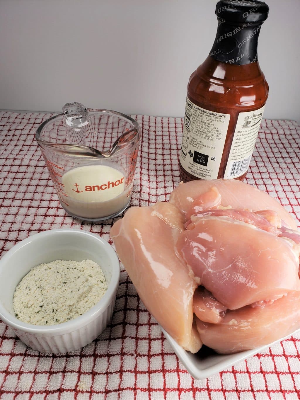 Cast of Ingredients for Instant Pot BBQ Ranch Chicken