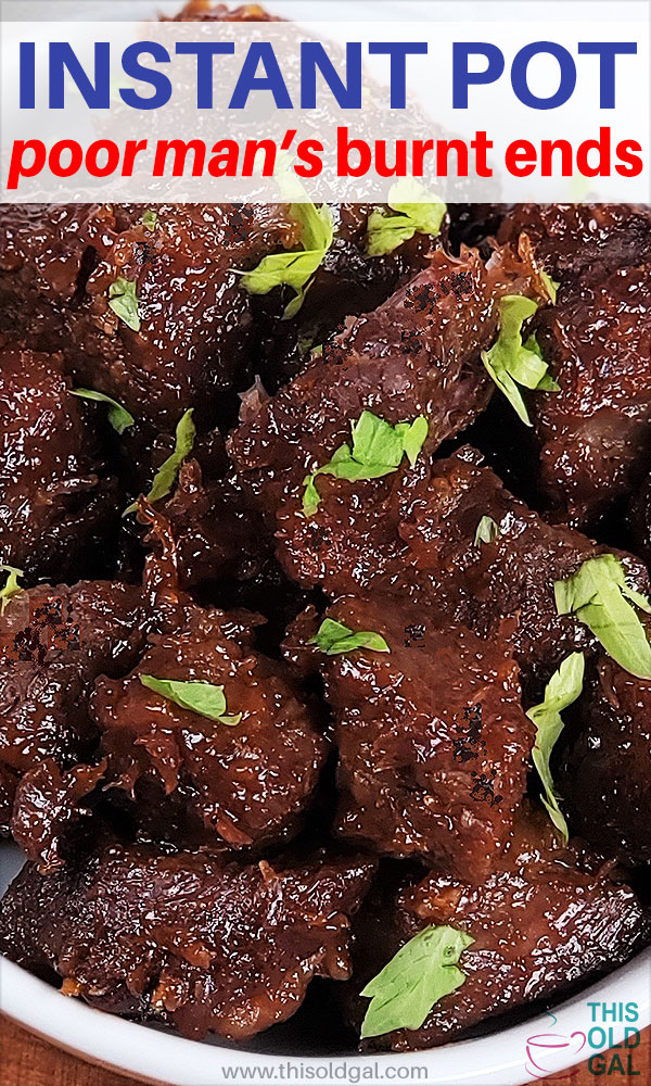 Instant Pot Poor Man's Burnt Ends are tender with a smoky sweet glaze. They taste like they smoked on the BBQ, but can be on your table in less than 30 minutes.