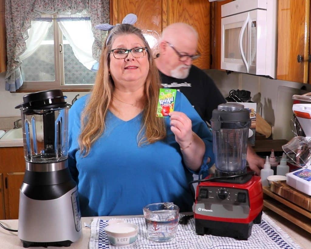 Picture with the Ingredients for Sugar Free Shave Ice Syrup and Instant Pot Ace and Vitamix