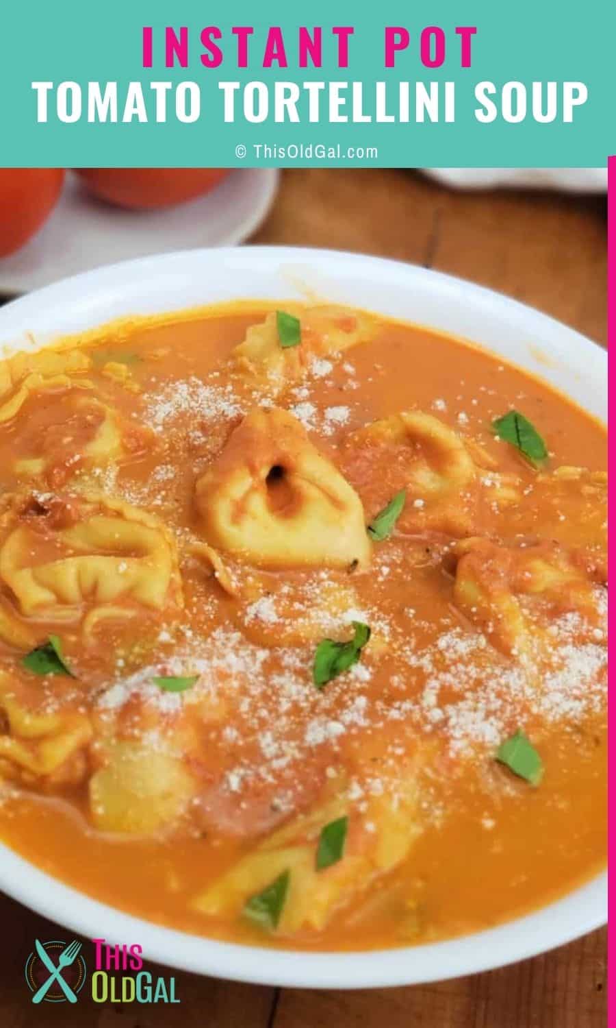 A bowl of tortellini soup
