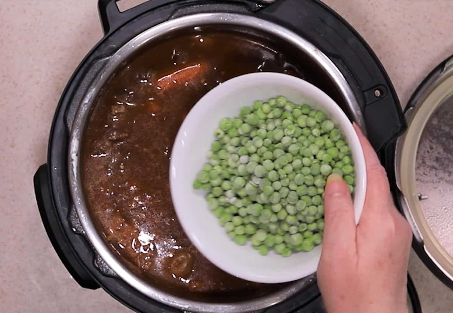 Frozen Peas Added to Instant Pot Beef Stew